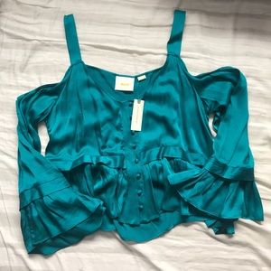 FLASH SALE Anthro teal off the shoulder blouse.